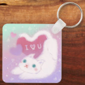Prettig Valentijnsdag met Fluffy Witte Kat Sleutelhanger (Achterkant)