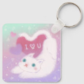 Prettig Valentijnsdag met Fluffy Witte Kat Sleutelhanger (Achterkant)