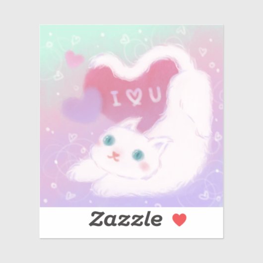 Prettig Valentijnsdag met Fluffy Witte Kat Sticker (Vel)