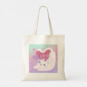 Prettig Valentijnsdag met Fluffy Witte Kat Tote Bag (Achterkant)