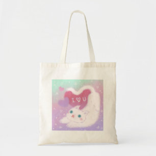 Prettig Valentijnsdag met Fluffy Witte Kat Tote Bag