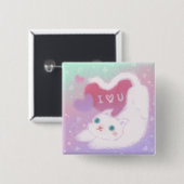 Prettig Valentijnsdag met Fluffy Witte Kat Vierkante Button 5,1 Cm (Voorkant /achterkant)