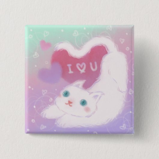 Prettig Valentijnsdag met Fluffy Witte Kat Vierkante Button 5,1 Cm (Voorkant)