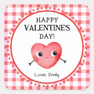 Prettig Valentijnsdag met glimlachend hart Vierkante Sticker
