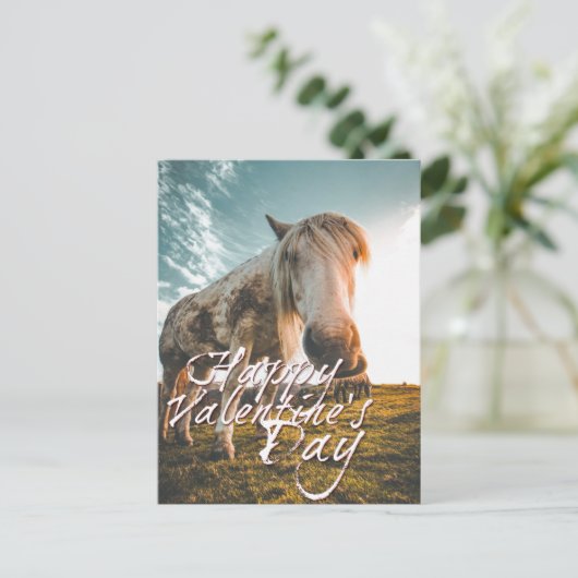 Prettig Valentijnsdag met kijkend Paard Feestdagenkaart (Staand voorkant)
