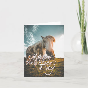 Prettig Valentijnsdag met kijkend Paard Kaart