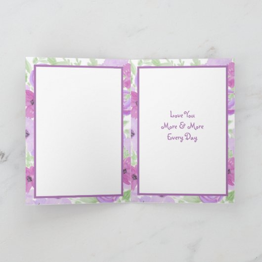 Prettig Valentijnsdag Mooie Paarse Bloemen Kaart (Binnen)