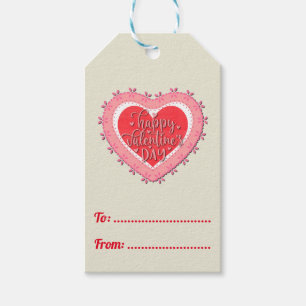 Prettig Valentijnsdag op Hart en Roze Bloemen Gi Cadeaulabel