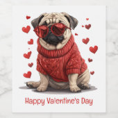 Prettig Valentijnsdag Pug Hond Wijn Etiket (Enkel label)