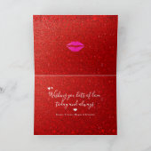 Prettig Valentijnsdag Rode Lippen op Roze Glitters Feestdagen Kaart (Binnen)
