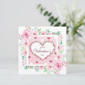 Prettig Valentijnsdag, Romantisch Roze Bloemhart Kaart (Staand voorkant)