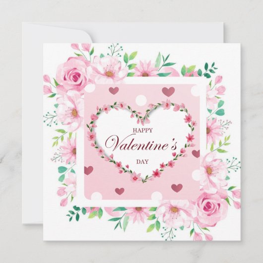 Prettig Valentijnsdag, Romantisch Roze Bloemhart Kaart (Voorkant)
