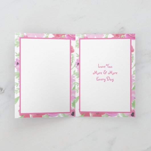 Prettig Valentijnsdag Roze Bloemen Kaart (Binnen)