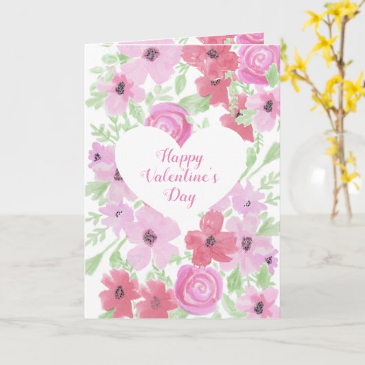 Prettig Valentijnsdag Roze Bloemen Kaart (Gele Bloem)