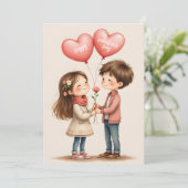 Prettig Valentijnsdag Schattig Stel Feestdagenkaart (Staand voorkant)