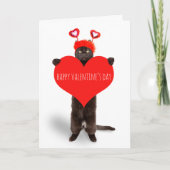Prettig Valentijnsdag Schattige Kat Houdt Hart Hum Feestdagen Kaart (Voorkant)