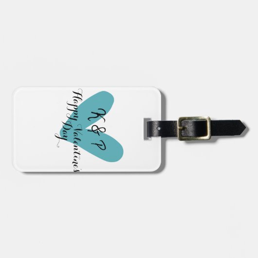 Prettig Valentijnsdag turquoise hart naam letter Bagagelabel (Voorkant horizontaal)