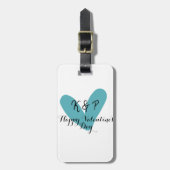 Prettig Valentijnsdag turquoise hart naam letter Bagagelabel (Voorkant verticaal)