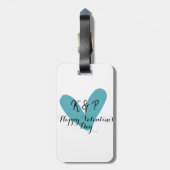 Prettig Valentijnsdag turquoise hart naam letter Bagagelabel (Achterkant verticaal)