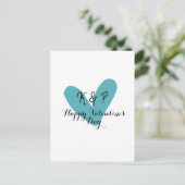 Prettig Valentijnsdag turquoise hart naam letter Briefkaart (Staand voorkant)
