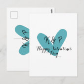 Prettig Valentijnsdag turquoise hart naam letter Briefkaart (Voorkant / Achterkant)