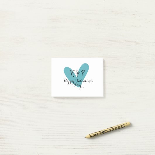 Prettig Valentijnsdag turquoise hart naam letter  Post-it® Notes (Op bureau)