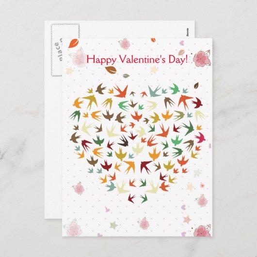 Prettig Valentijnsdag Vliegende Vogels Kleurrijk H Feestdagenkaart (Voorkant / Achterkant)