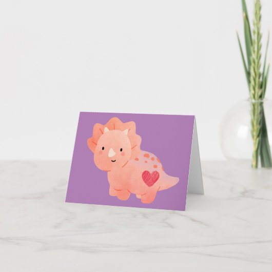 Prettig Valentijnsdag  Watercolor Dinosaur & Hart Kaart (Voorkant)