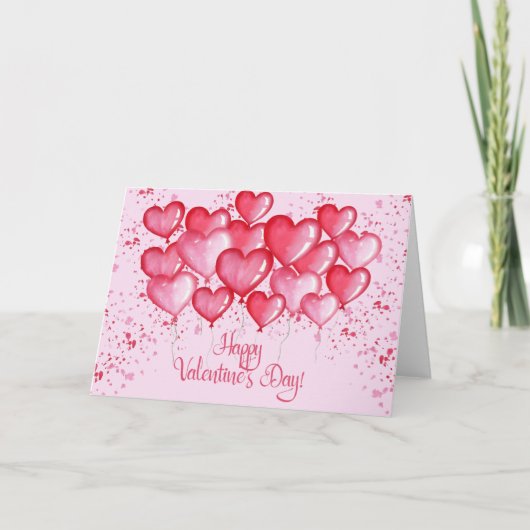 Prettig Valentijnsdag - Waterverf Hart Ballonnen Feestdagen Kaart (Voorkant)