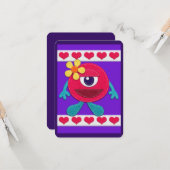 Prettig Valentijnsdag! Whimsical Monster Kaart (Voorkant / Achterkant in situ)