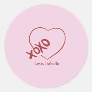 Prettig Valentijnsdag XOXO Rood en Roze Ronde Sticker
