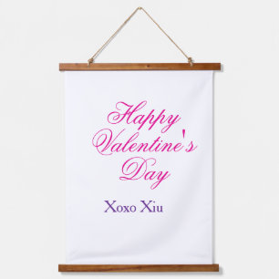 Prettig Valentijnsday roze paars xoxo liefde naam  Hangend Wandkleed
