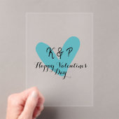 Prettig Valentijnsday turquoise hart naam letter  Acryl Uitnodigingen (Insitu (Draagbaar))