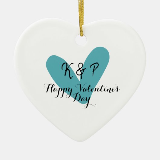 Prettig Valentijnsday turquoise hart naam letter Keramisch Ornament (Voorkant)