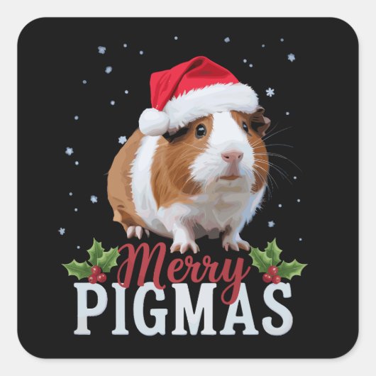Prettig Varkensfeest Grappige Cavia Kerstman Kerst Vierkante Sticker (Voorkant)