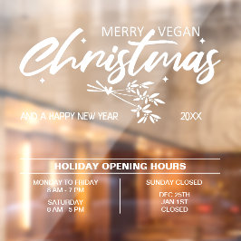 Prettig vegan kerstfeest, openingsuren bedrijf  raamsticker