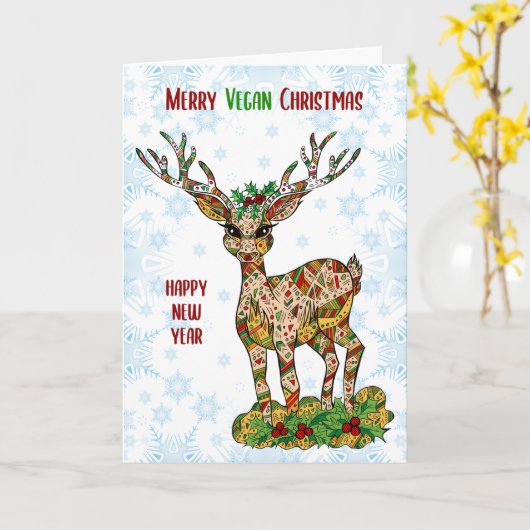 Prettig Vegan Kerstfeest, Rendier Kaart (Gele Bloem)