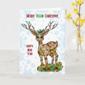 Prettig Vegan Kerstfeest, Rendieren Kaart (Gele Bloem)