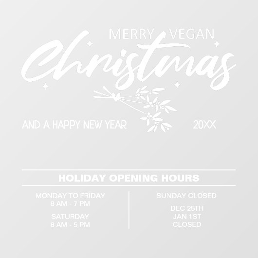 Prettig Veganisch Kerstfeest, Openingstijden Bedri Raamsticker (Vel)