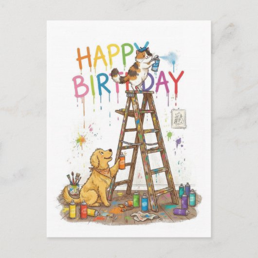 Prettig Verjaardags Feest Briefkaart (Voorkant)