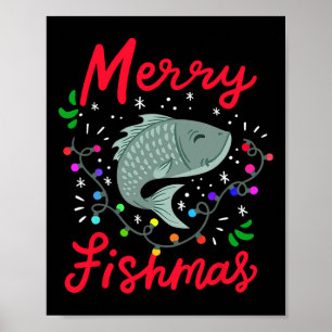 Prettig Visfeest Grappige Kerstboom Lichtjes Vis V Poster