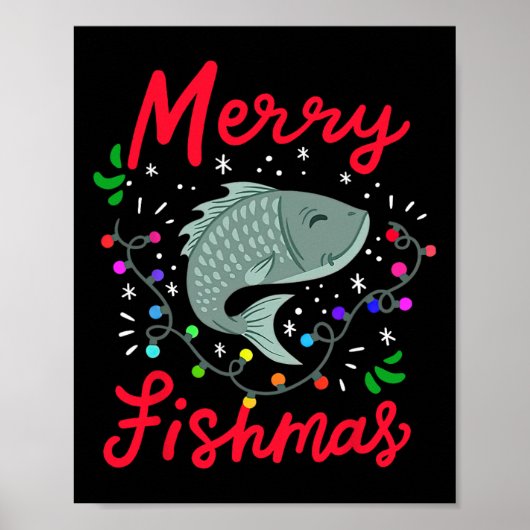 Prettig Visfeest Grappige Kerstboom Lichtjes Vis V Poster (Voorkant)