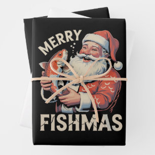Prettig Visfeest Grappige Kerstman Kerstman Vissen Inpakpapier Vel