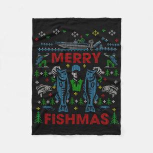 Prettig Visfeest Grappige Visserij Lelijk Kerstmis Fleece Deken