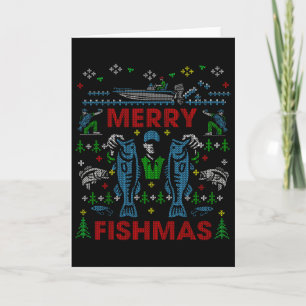 Prettig Visfeest Grappige Visserij Lelijk Kerstmut Kaart