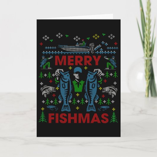 Prettig Visfeest Grappige Visserij Lelijk Kerstmut Kaart (Voorkant)