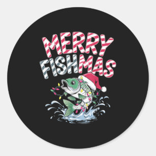 Prettig Visfeest Kerstman Visliefhebbers Grappige Ronde Sticker