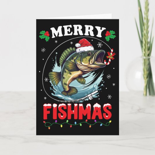 Prettig Visfeest Vis Grappige Visvangst Kerstman V Kaart (Voorkant)