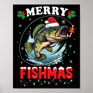 Prettig Visfeest Vis Grappige Visvangst Kerstman V Poster