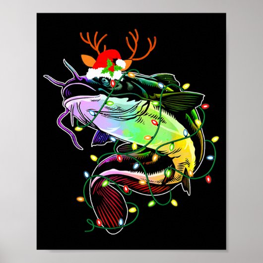 Prettig VisKerstmis Kerstman Visliefhebbers Grappi Poster (Voorkant)